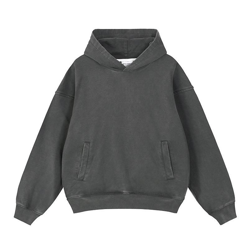 

Винтажный темно-серый худи из чистого хлопка для мужчин и женщин M