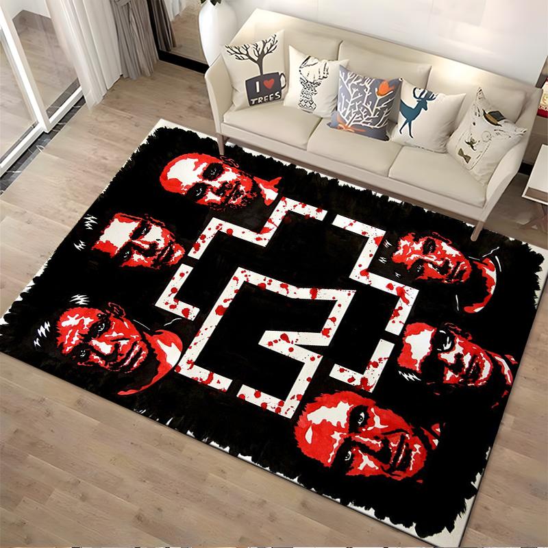 Red and Black Abstract Faces Rug Non-slip Rug Suitable for Living Room and Bedroom Sofas