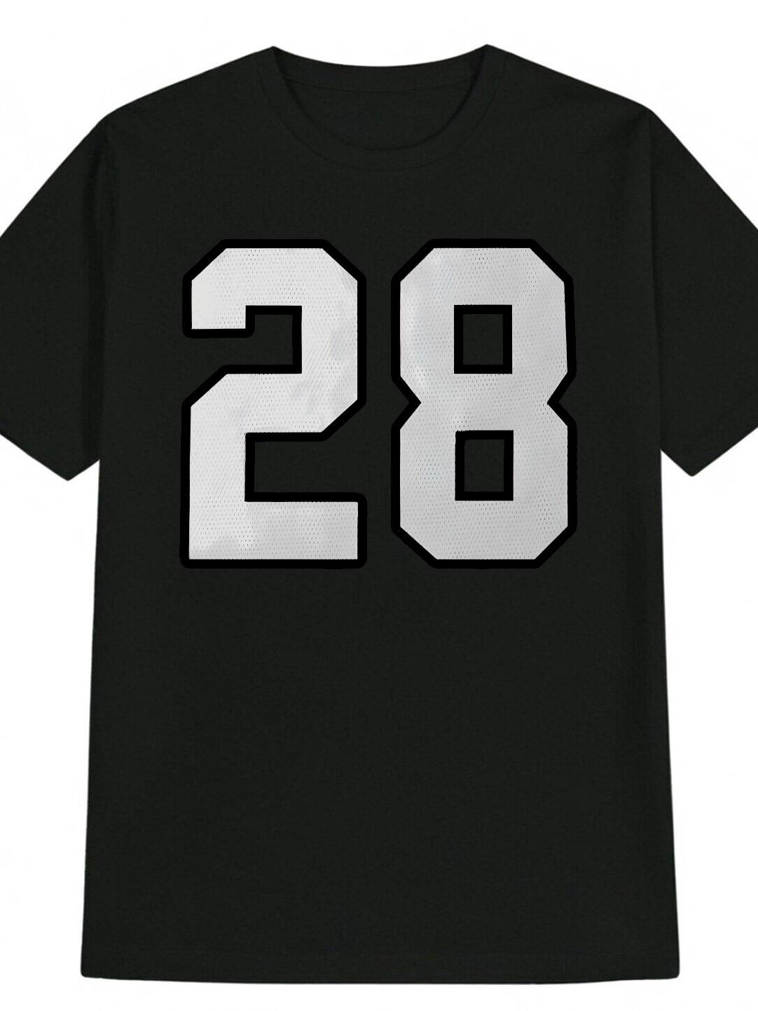 Casual Crew Neck T-shirt with 28 Graphic Print - Black S