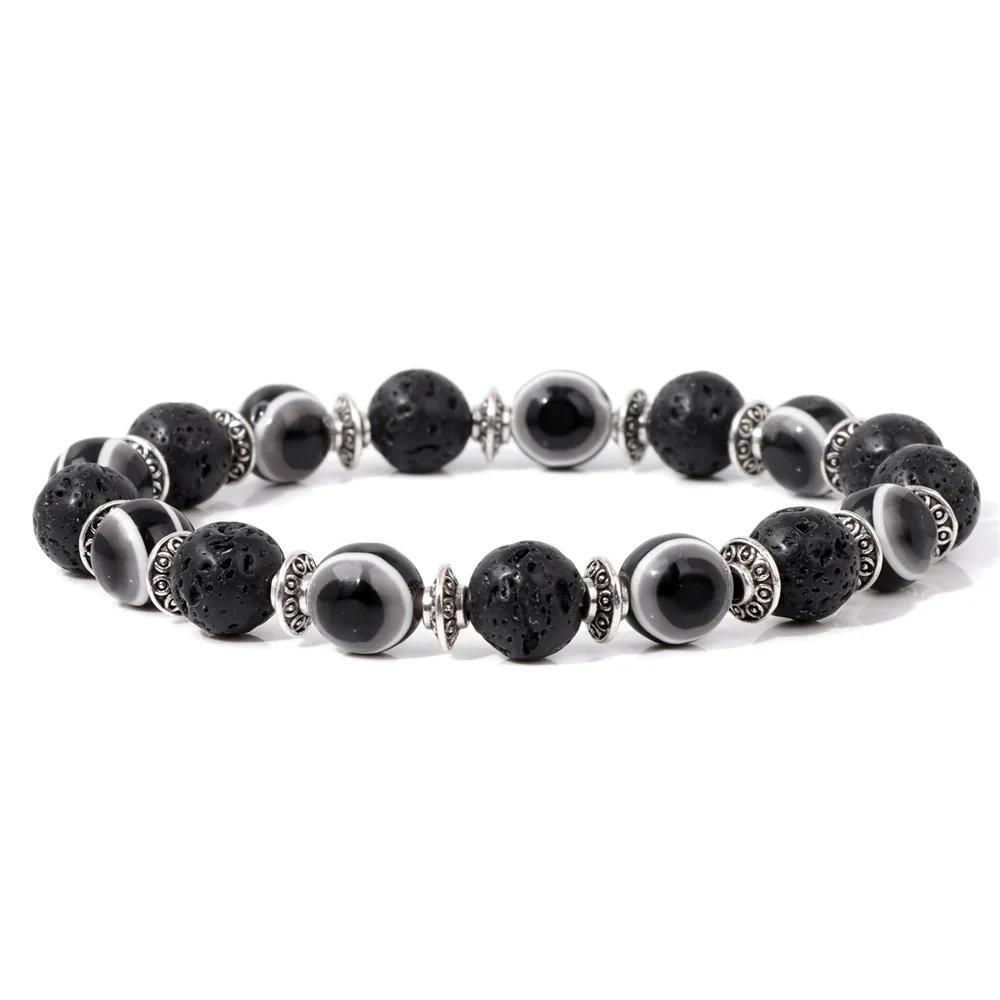 Armband med turkiska ögat-pärlor, natursten, lava, hematit, set med flera lager, handgjorda elastiska smycken för kvinnor och män