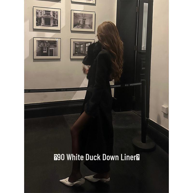 Women's Elegant White Wool Coat - Slimming High-End Winter 2024 Down Liner