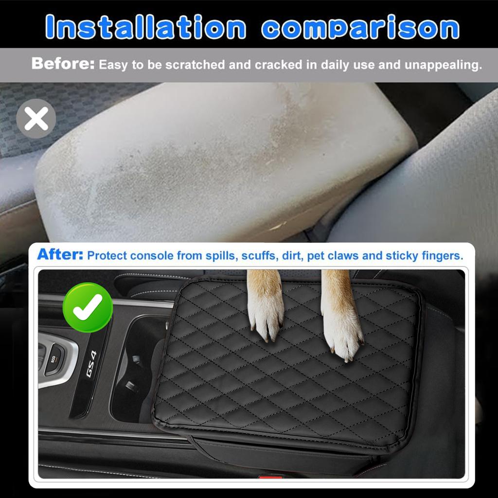 PU Leather Car Armrest Mat Center Console Arm Rest Protection Cushion With Storage Pockets Armrests Car Interior Accessories