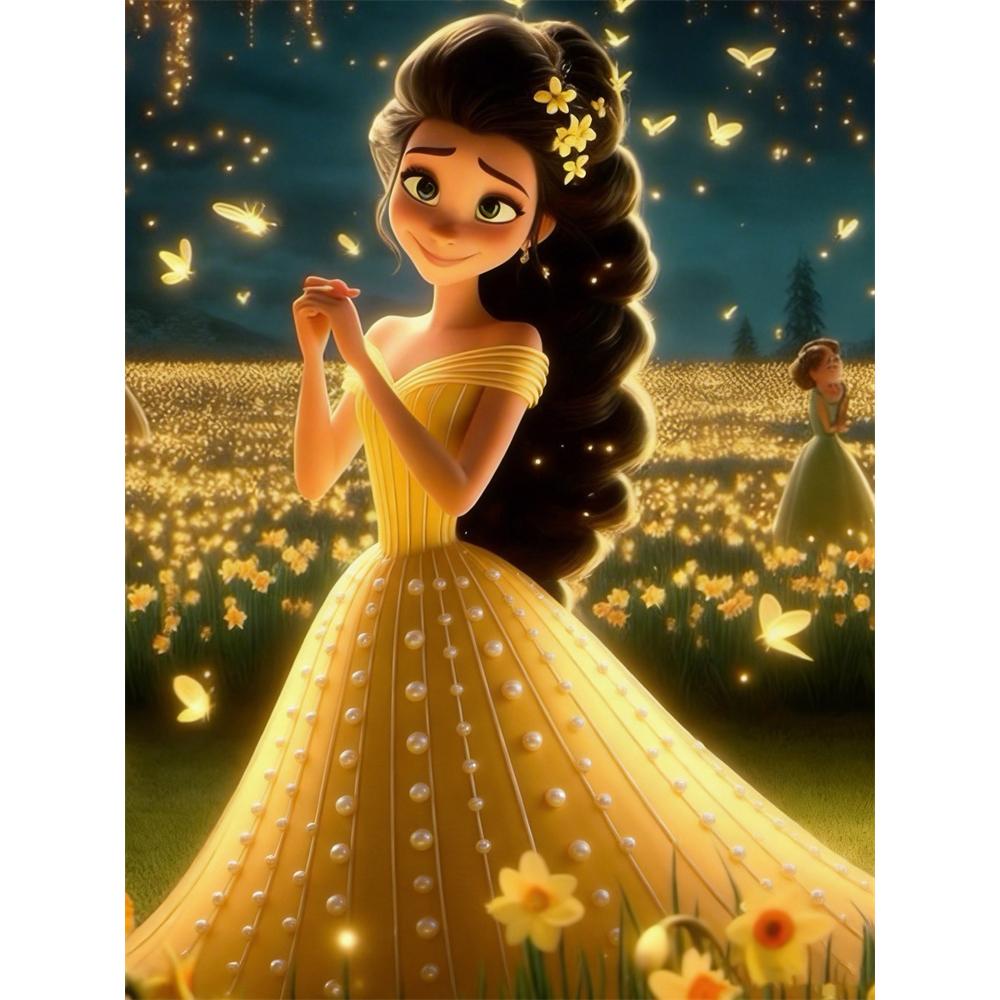 

Disney Pearl Painting Set Yellow Dress Pearl Isabellas Night Flower Banquet Sparkling Painting Craft Home Wall Decoration Handmade Gift 35x45cm