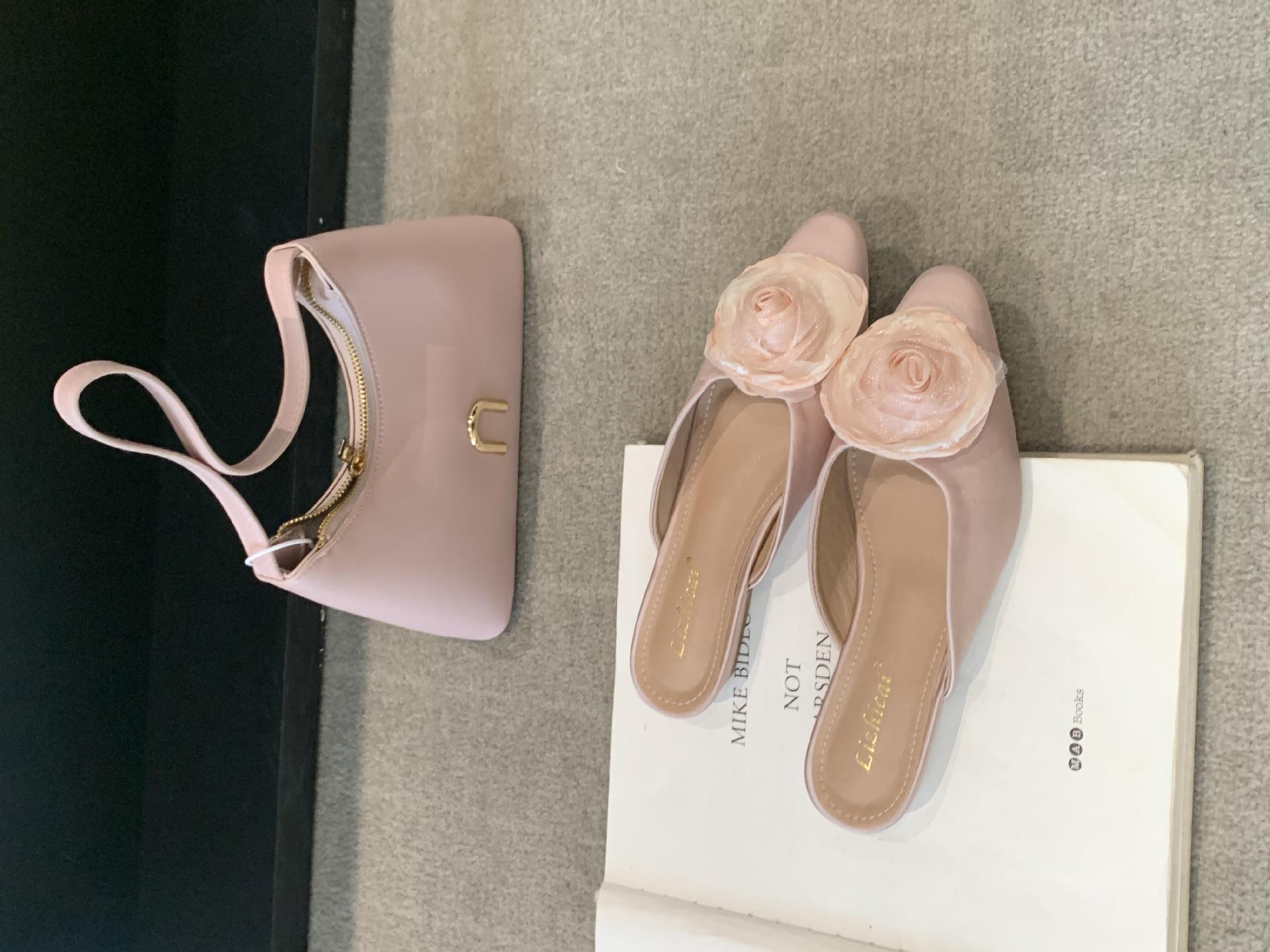 Women S Shoes Square Toe French Style Flower Closed Toe Sandals Thin Heelfairy Evening Closed Toe Low Heel Slippers 35 розовый