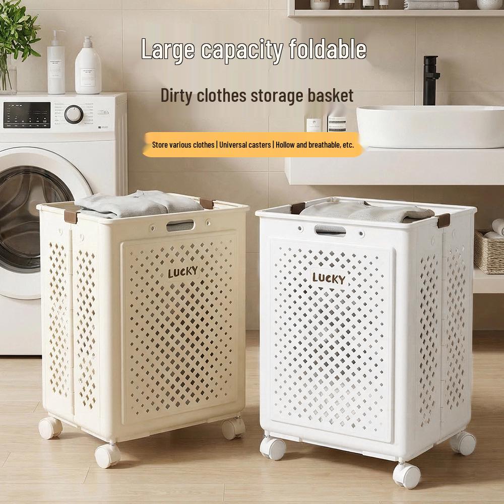 Foldable Laundry Hamper with Wheels, Large Capacity Dirty Clothes Basket for Bathroom Storage