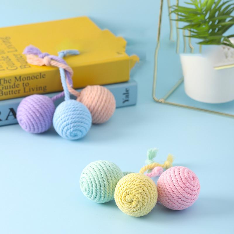 2026 Cat Colorful Cotton Rope Weave Ball Teaser Play Chewing Scratch Catch Toy Interactive Scratch Funny Chew Toy for Pet Cat Dog