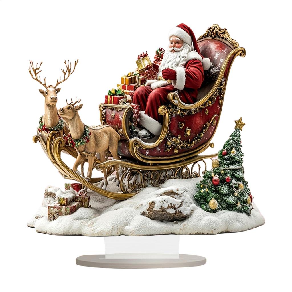2D Flat Acrylic Christmas Desk Decor With Base Snowman House Rotating Carousel Design Indoor/Outdoor Home Office Decoration