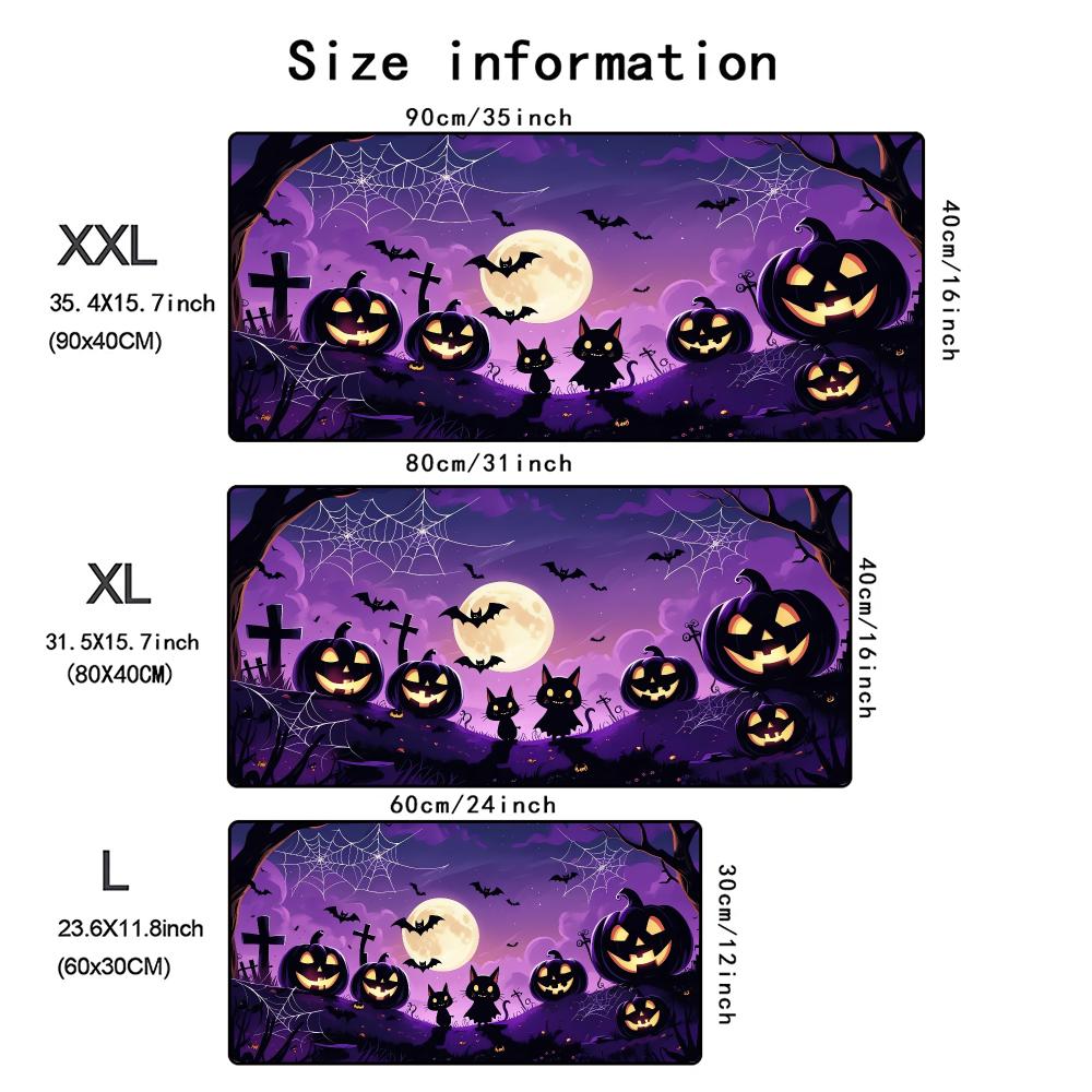 Halloween Cute Ghost Black Cat Pumpkin Forest Gaming Mouse Pad Non Slip Rubber Stitched Edge Mousepad Large Keyboard Desk Mat