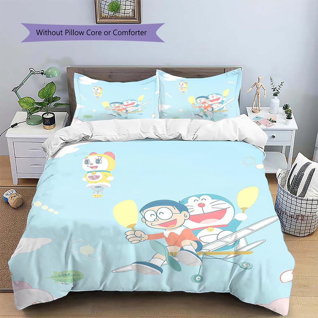 Doraemon Pattern Bedding Quilt Set Home Decoration Gift (1 * duvet cover + 2 * pillowcase without core)