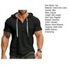 Men Top Hooded Drawstring Solid Short Sleeves Texture Pullover Waffle Color Slim Fit Casual Daily Wear Mid Length