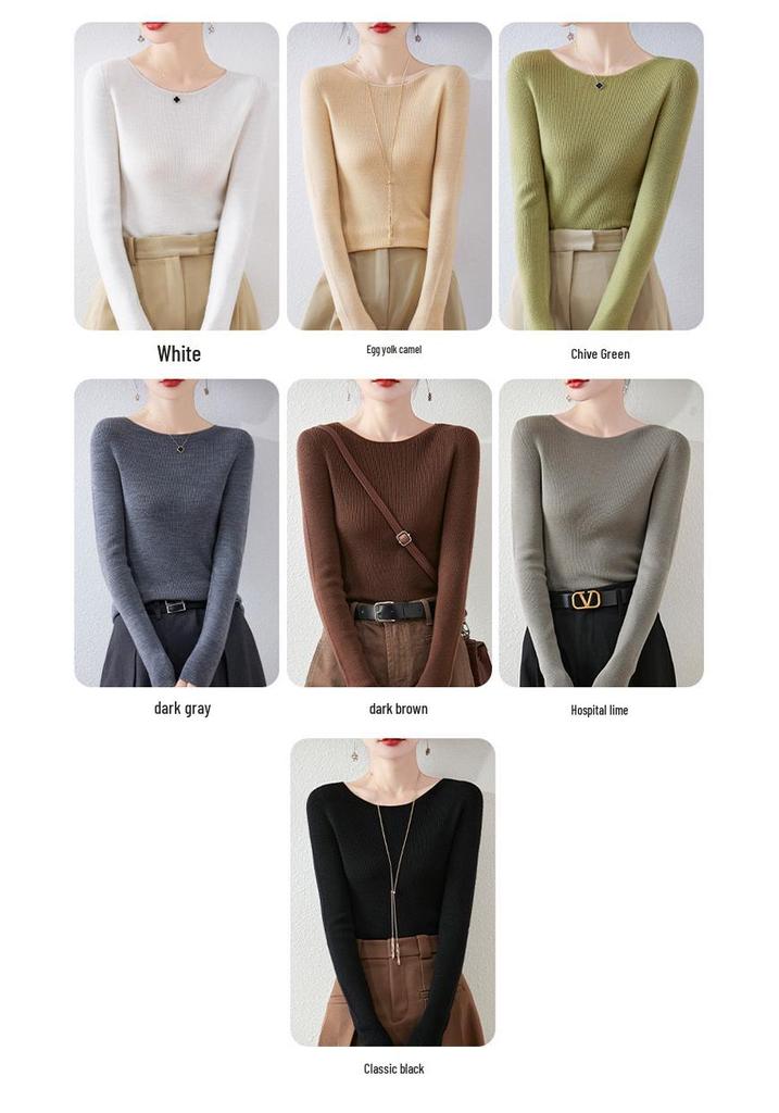 Women's Slim Fit Solid Color One-Shoulder Wool Sweater for Autumn/Winter