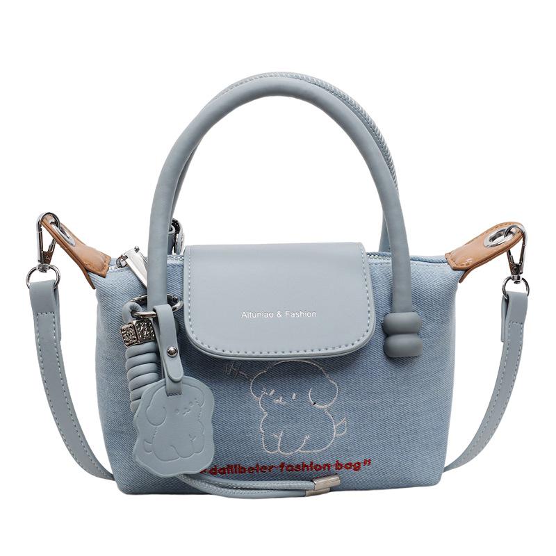 

Korean Style Women s Denim Dumpling Bag with Puppy Embroidery - Mini Single Shoulder and Crossbody Bag Without Pendant синий