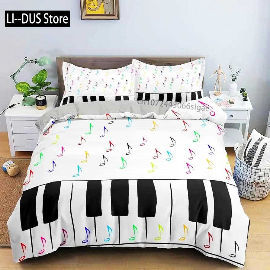 Music Notes Duvet Cover For Boys,Girls Room Decor Rock Music Themed Comforter Cover Musical Pattern Bedding Set Full Queen Size