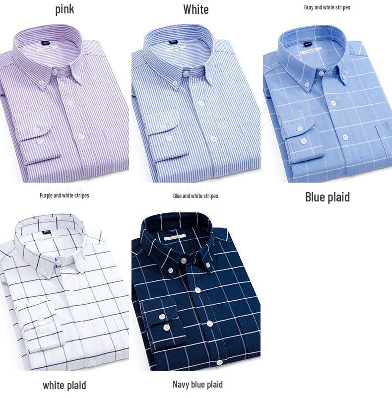 Romon Men's High-End Blue & White Cotton Oxford Long Sleeve Button-Down Shirt