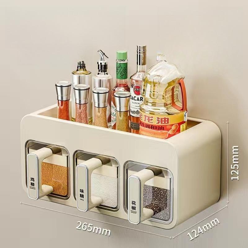 Seasoning box Wall-mounted household kitchen Salt MSG seasoning tank Salt jar Seasoning jar Spice storage box Combination set