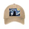 Multiple Colors Van Gogh Starry Night Cat Baseball Cap  New Vintage Washed Cotton Baseball Cap Parent Kids Sun Hats