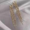 Korean Vintage Glossy Arc Bar Long Tassel Drop Earrings For Women Gold Color Geometric Fashion Jewelry Luxury Hanging Pendientes