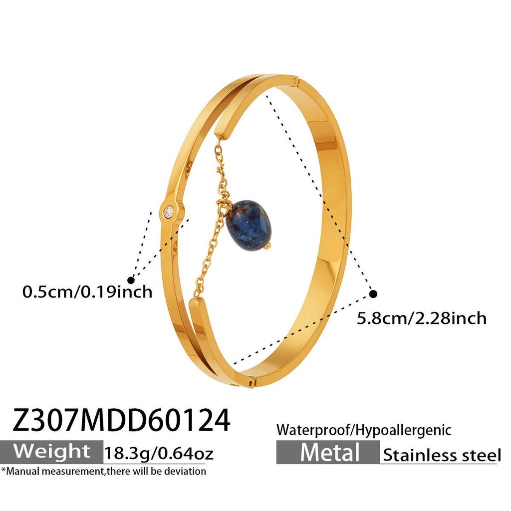 Modern Chinese Style Stone Pendant Gold-Plated Stainless Steel Geometric Bracelet