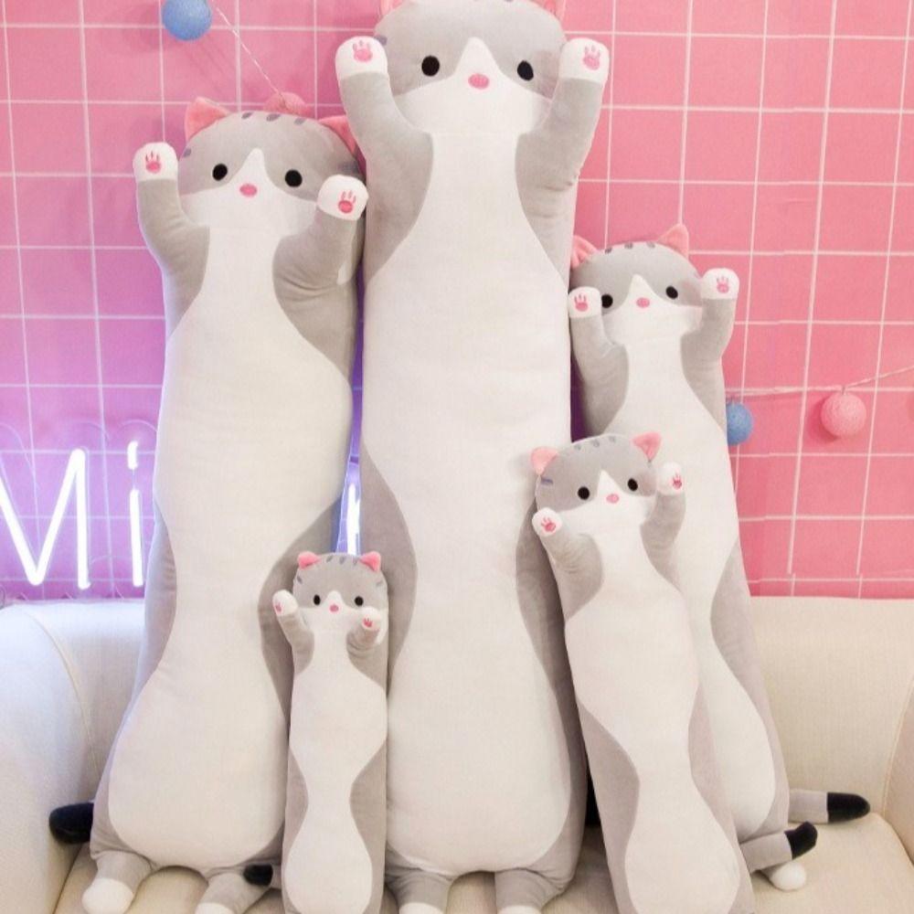 Ultra Soft Long Cat Plush Doll Huggable Side Sleeping Body Pillow Funny Long Throw Pillow  Gift