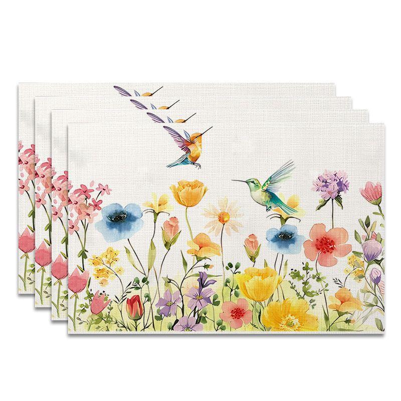 4Pcs, French-Style Watercolor Hummingbird Floral Placemats, the Best Placemats, Washable, Suitable for Holiday Parties, Home Decor 4PCS