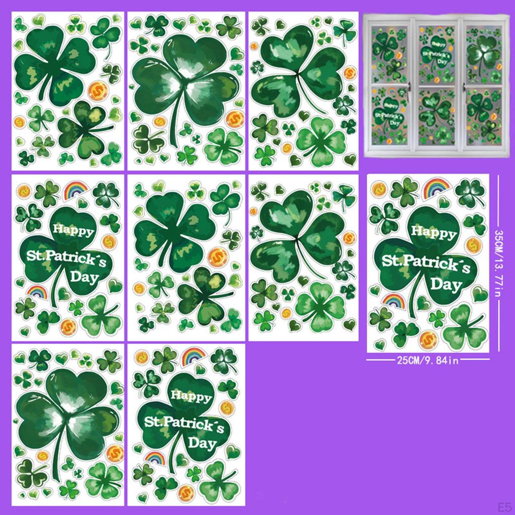 8 Pieces 's Day Window Clings Decals Supplies PVC Removable Ornaments Green for Home Door Bathroom