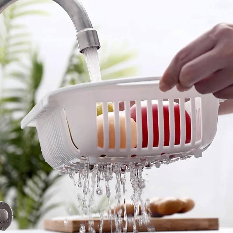 Drain Basket Bowl Rack Kitchen Fruit Basin Storage Sink Retractable