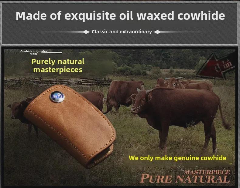 Genuine Leather Key Cover for BMW & Mercedes-Benz - Oil Wax Cowhide Protective Case