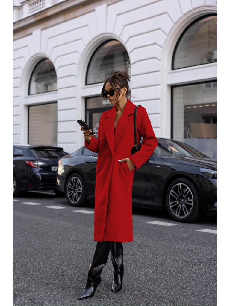 2024 Bestseller Women's Winter Simple Solid Long Sleeve Mid-Length Wool Coat