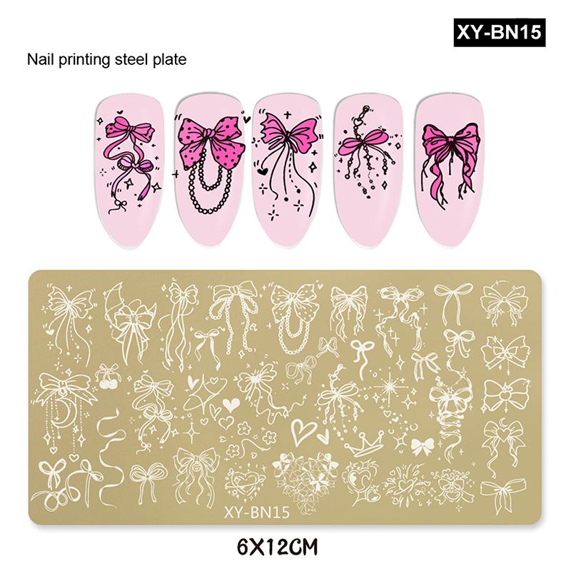 

12X6Cm Golden Rectangular Nail Stamping Plates Bowknot Butterfly Flower Fireworks Designs Nail Art Template For Diy Nail Decor as the picture