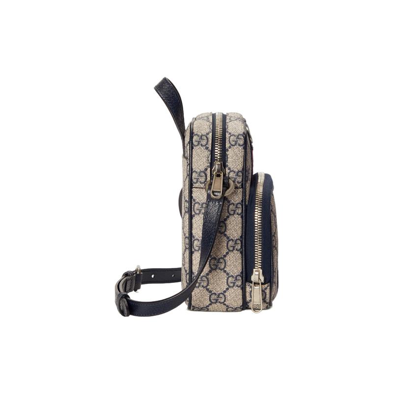 Gucci Ophidia Double G logo zipper closure, canvas and leather trim, messenger bag, camera bag, hand-held shoulder crossbody bag, mini women's blue