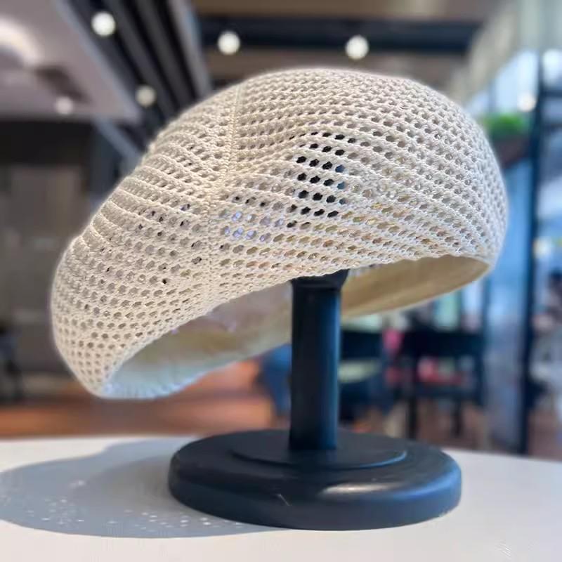 New Japanese Style Simple Woven Beret Ladies Spring Summer Thin Hollow Out Straw Beret British Beret Hollow Elegant Painter Hat