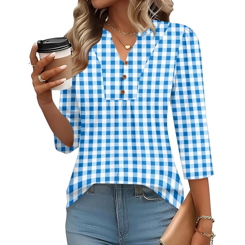 Women's Three-Quarter Sleeve Top, Loose Fit Casual Blouse for Everyday Comfort, Fashion