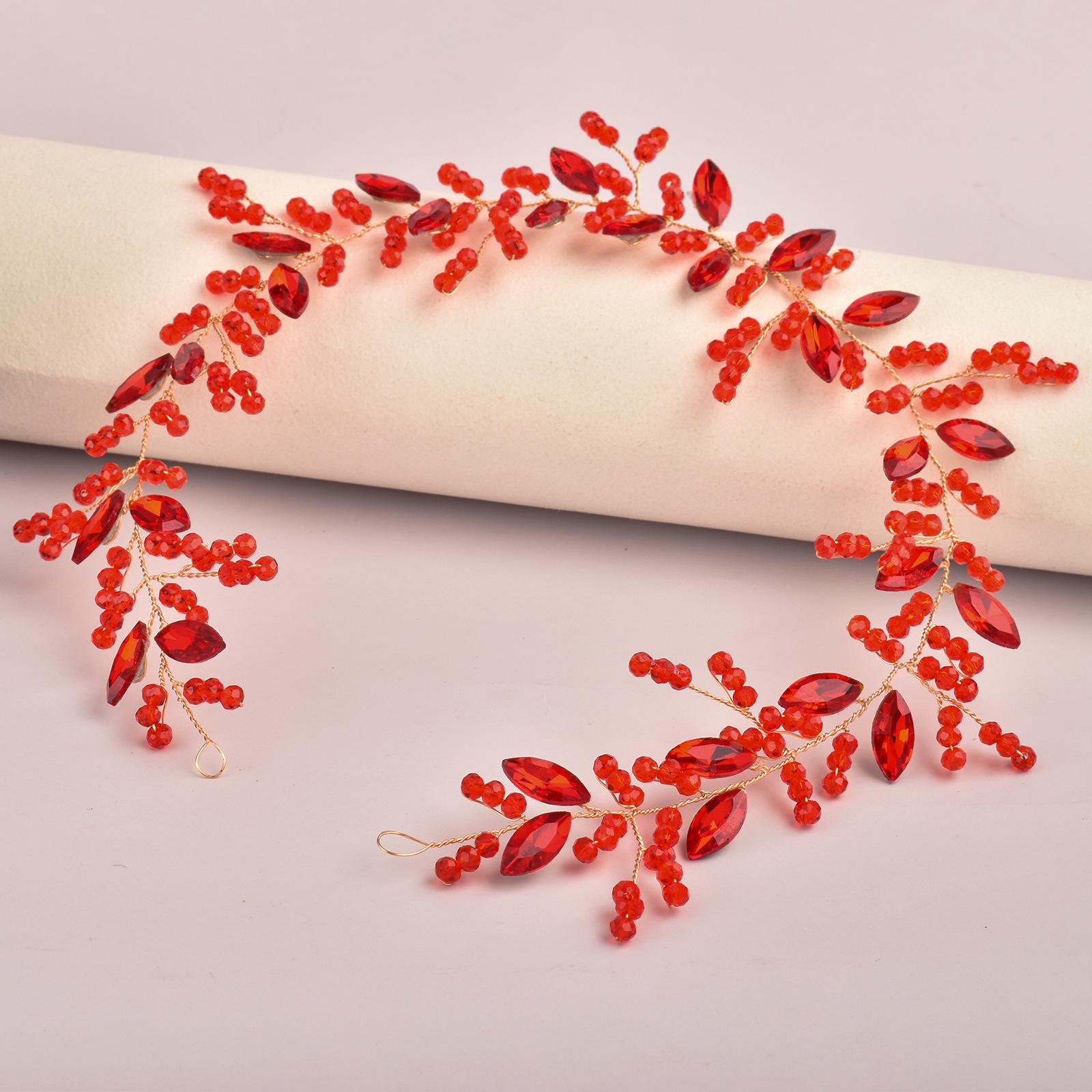 

Ручная работа Хрустальная повязка на голову с горным хрусталем для свадеб и вечеров (DZ136) красный