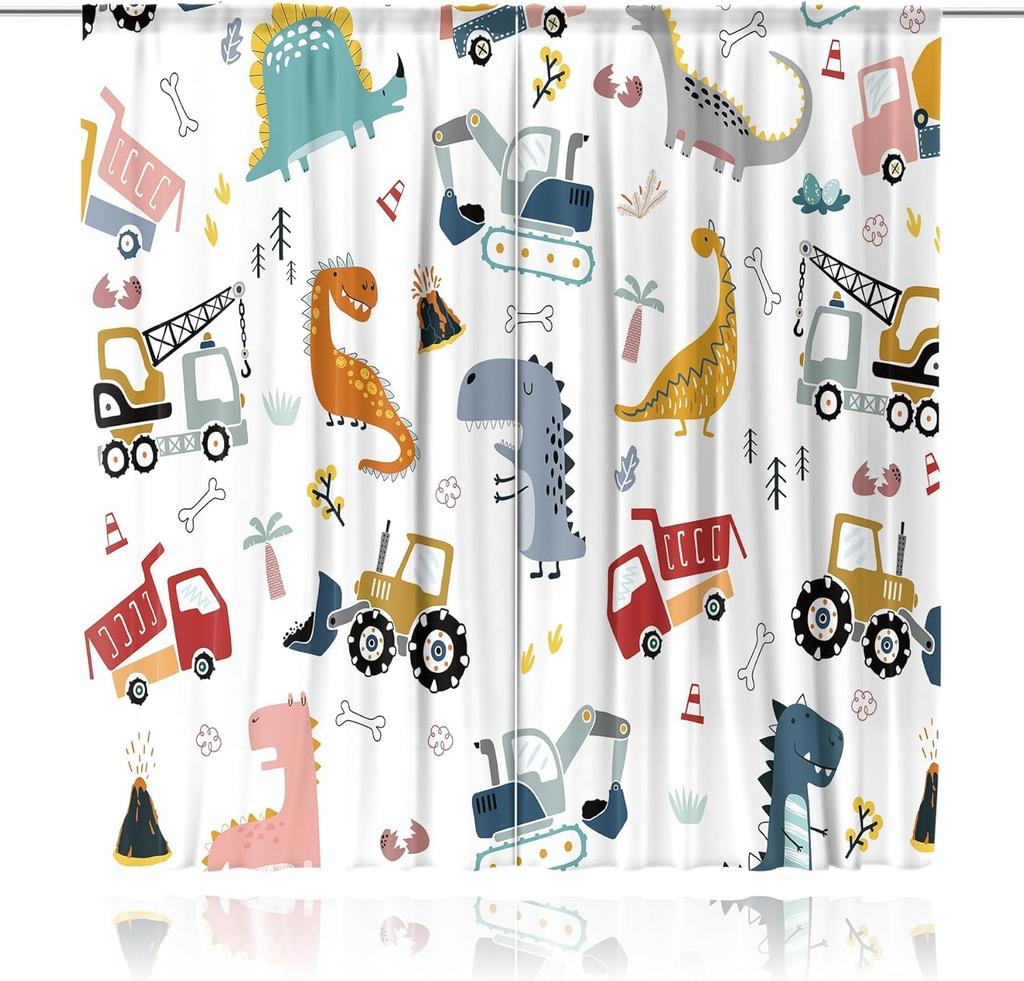 Kids Safari Curtains Rod Pocket Cute Cartoon Animals Baby Boy Nursery Bedroom Decor Woodland Jungle Lion Elephant Curtains For