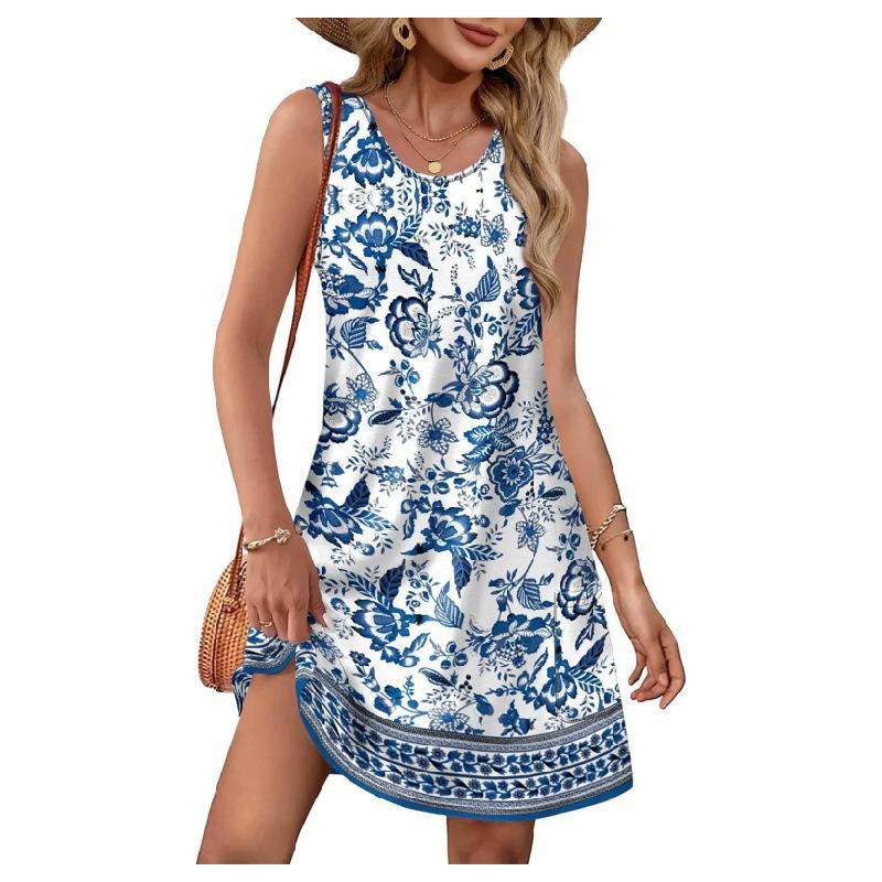 Spring and summer new models for hot-selling ins wind sleeveless printed suspender dress