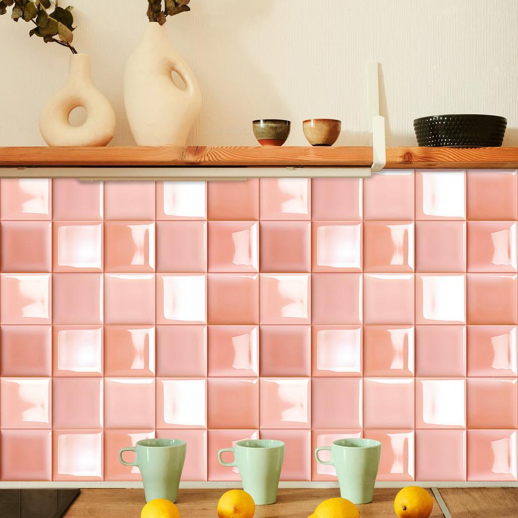 10Pcs Luxury Pink Warm Wall Stickers Imitation Brick Bedroom Decoration Waterproof Self Adhesive Tile Wallpaper Kitchen Cupboard Decor
