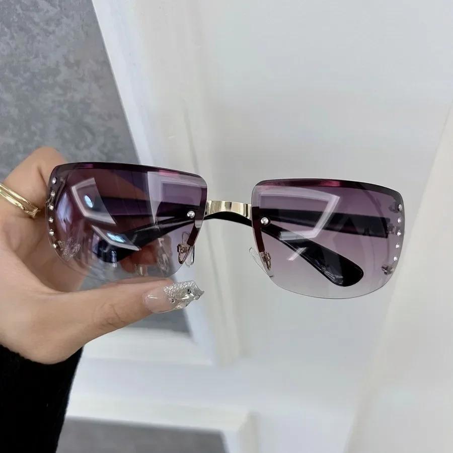 Minimalistische Eckige Designer Sonnenbrille Damen Herren Randlos Bunte Sonnenbrille Weiblich Männlich Marke Mode