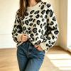 Dames Crewneck Leopard Print Kleurblok Gebreide Pullover Trui voor Herfst en Winter