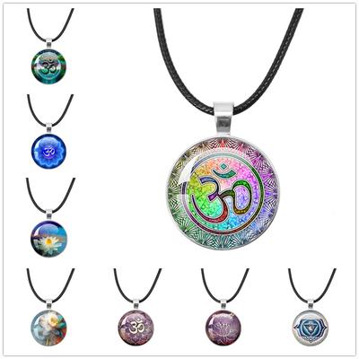 OM Yoga Schmuck Halsketten OM Symbol Buddhismus Zen Einzigartig Mandala Blume Seilkette Glasanhänger Halsketten Für Frauen Geschenk Schmuck