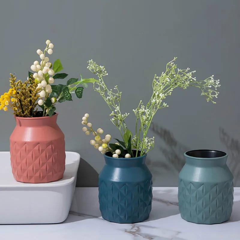 Simple Plastic Vase New Creative Nordic Style Dry and Wet Flower Arrangement Container Imitation Ceramic Succulent Flower Pot