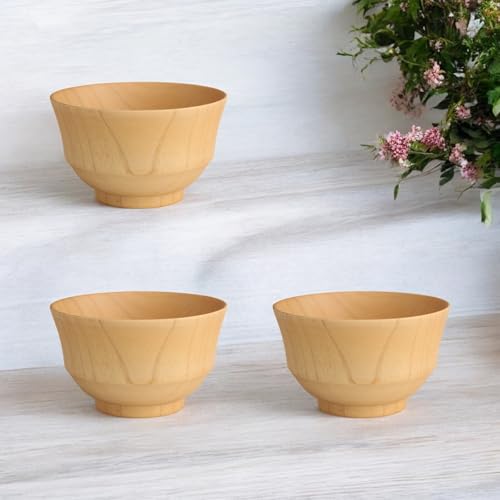 J-kitchens Miso Soup Bowls, Wooden, Natural Wood Design, Large, Set of 3, 12.5cm X 7.5cm