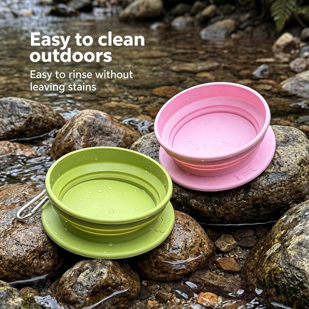 Collapsible Portable Pet Bowl for Outdoor Travel Use Foldable Dog Water Bowl with Carabiner for Food and Water Feeding