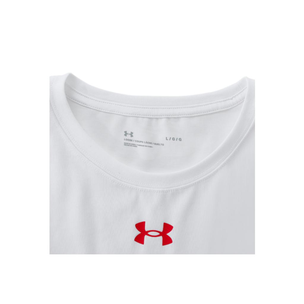 Under Armour China Print Knitted American Vintage Sports Crew Neck Short Sleeve T-Shirt Unisex Tops White 21600508-100