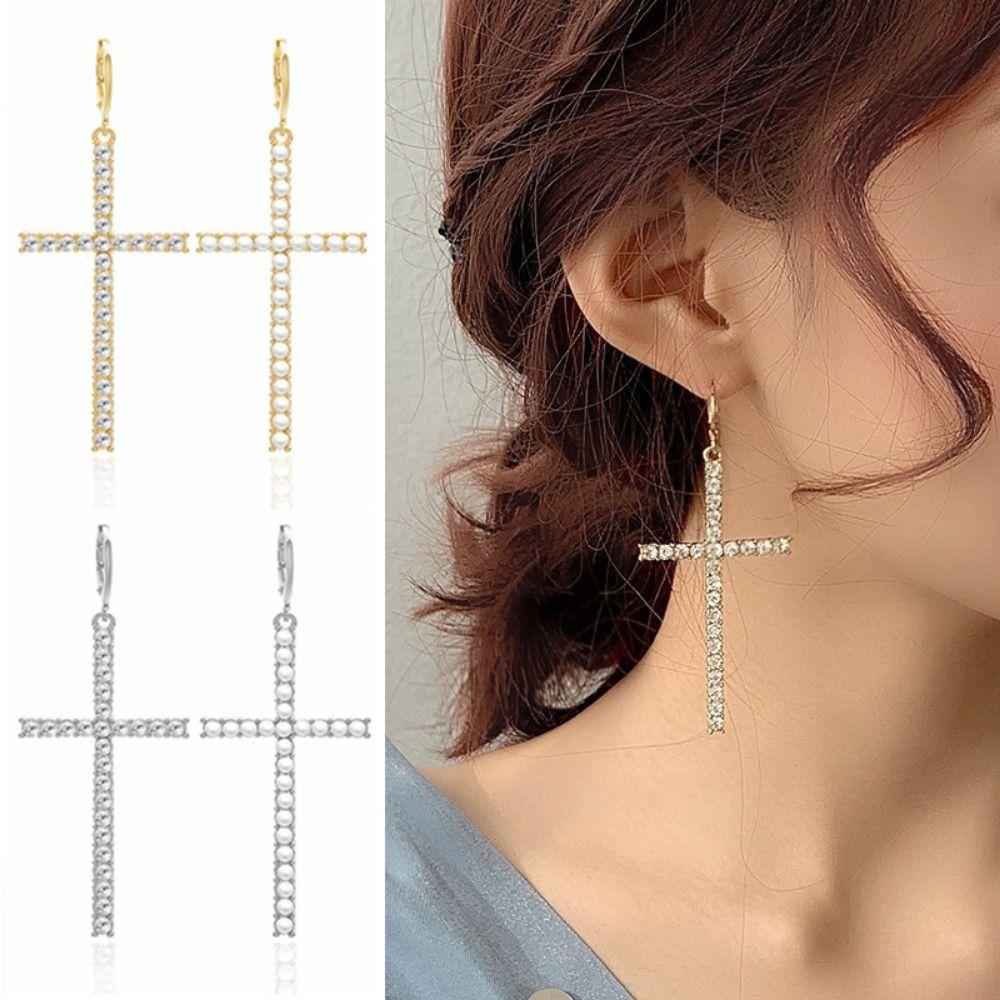 Zirkonkristall Kreuz Ohrringe Gothic Ohr Accessoire Personalisierter Kruzifix Hängeohrring Geschenk