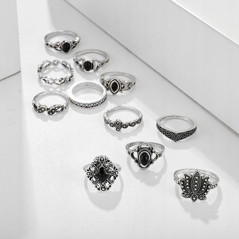 Silver Retro Punk Boho Ring Set 12