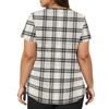 Women's Plaid Print V-Neck and Caregiver Top with Double Pockets and Split Hem Short Sleeves