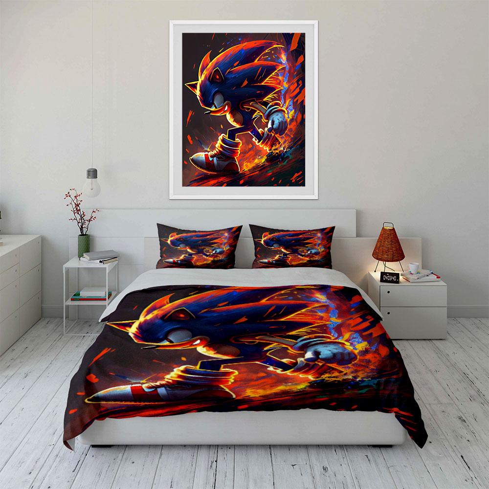 Blue hedgehog with flames. Bedding sets Duvet cover sets Duvet covers Pillowcases(1 * Duvet Cover 2 * Pillowcases without duvet insert)
