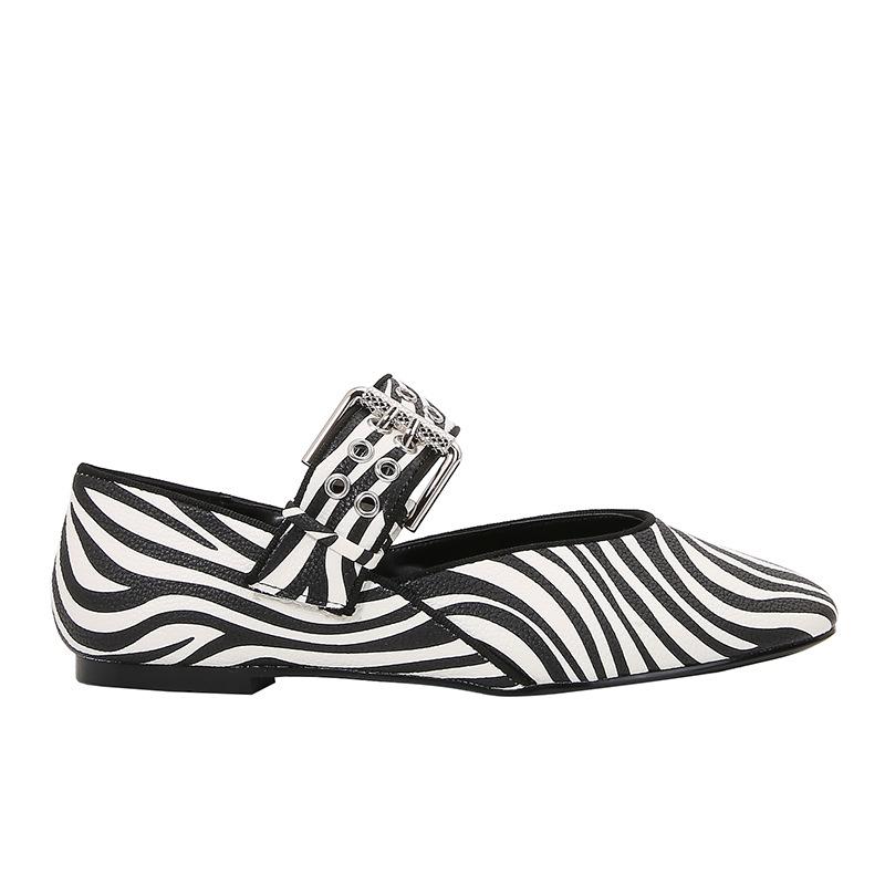 Fashion Fashion Zebra Print Ballet Flats Women Luxury Wide Strap Metal Buckle Mary Jane Shoes Comfort Casual Designer Shoes for Women