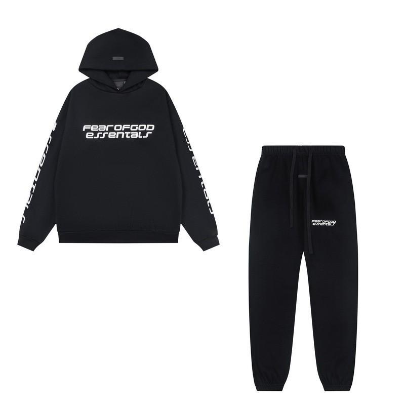 FEAR OF GOD ESSENTIALS Flocked Letter Hoodie Loose Fit Fleece Sweatshirt Youth Casual Wear