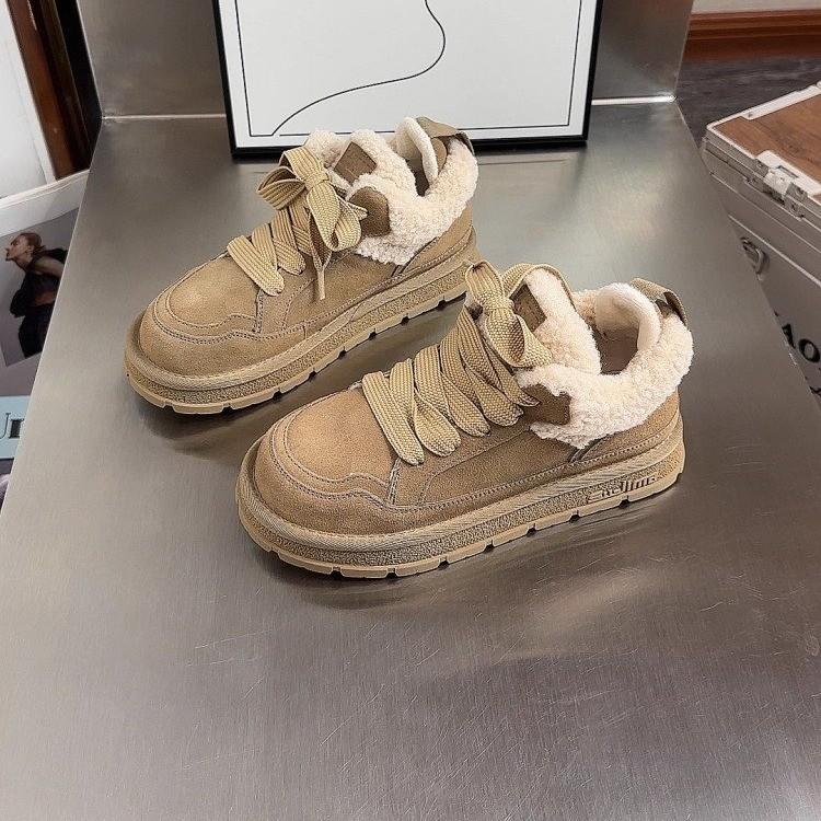 Sulima Snow Boots New Thick-soled Leather Wool Winter Piled Thickened Non-slip Fluffy Short Boots Cotton Boots